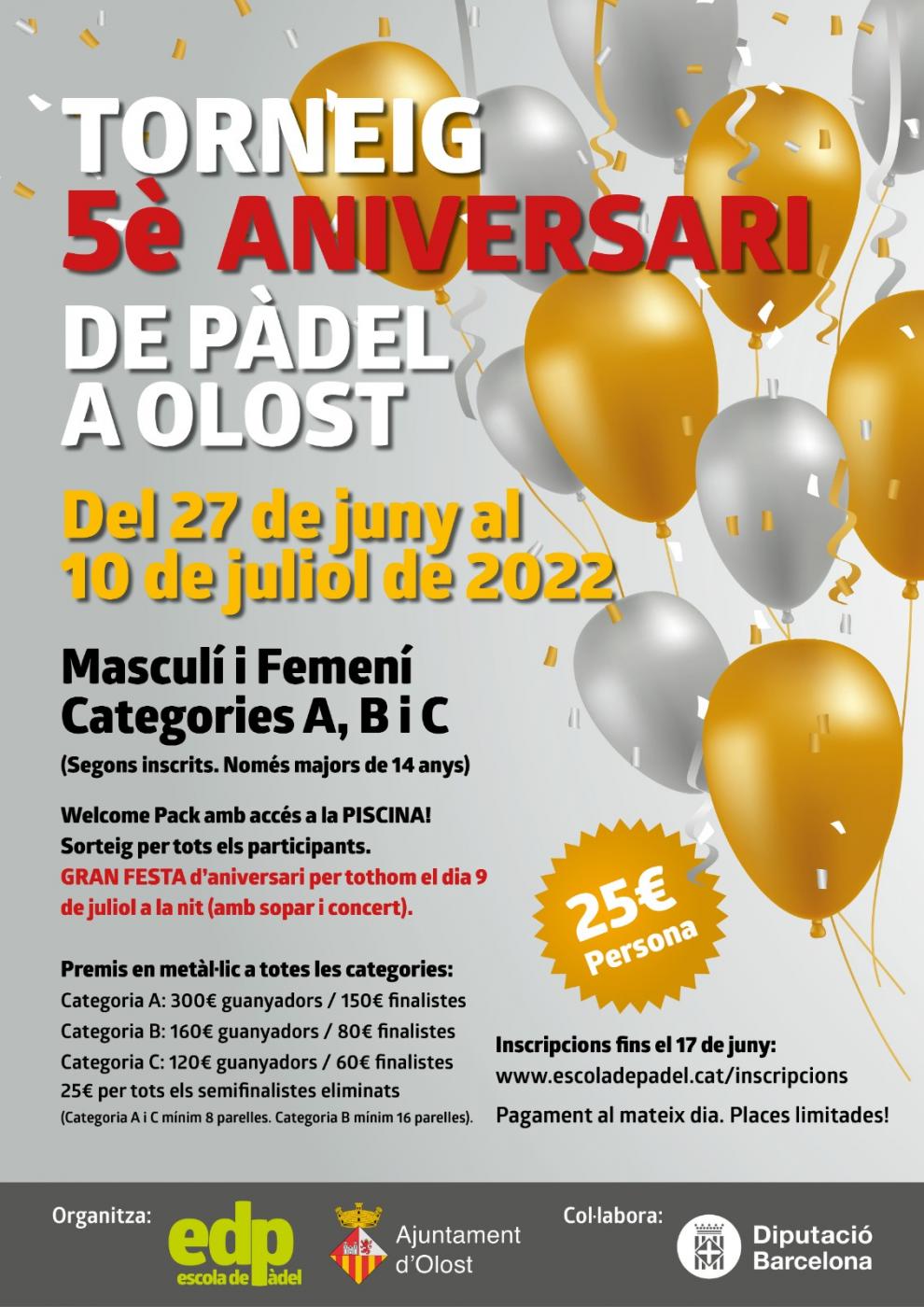 Torneig de pàdel a Olost. 5è Aniversari